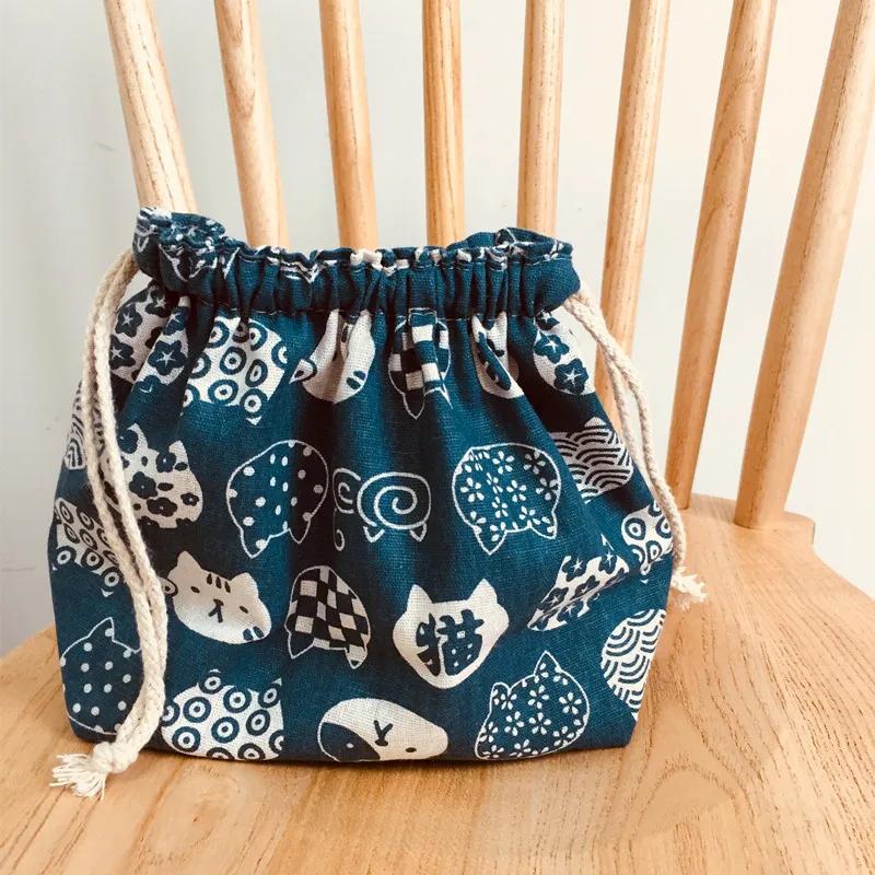 Bolsa de Almuerzo Gato de la Suerte Térmica Aislada Fiambrera para Estudiantes Bolso Tote Refrigerador Bolsita Bento Organizador de Bolsa de Almacenamiento para Artículos de Almuerzo