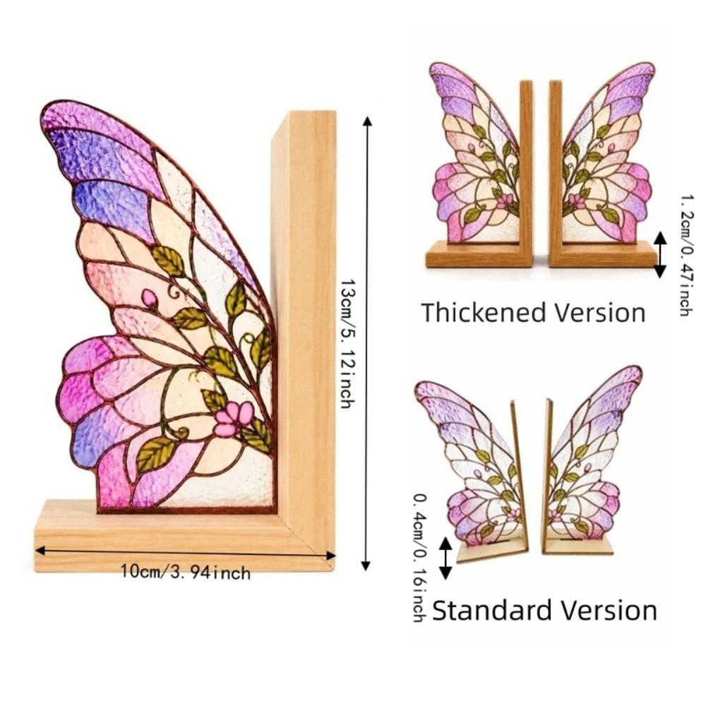 Acrylic Butterfly Wings Bookend Set Colorful Book Support with Bases Book Ornaments For Bookshelf