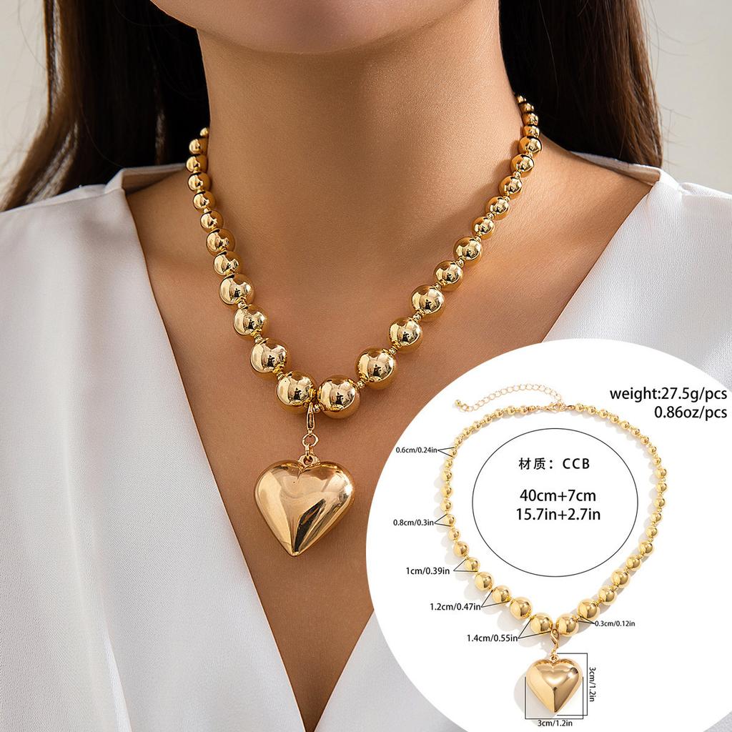 Personalized Cyberstyle Multi-layer Round Bead Peach Heart Necklace