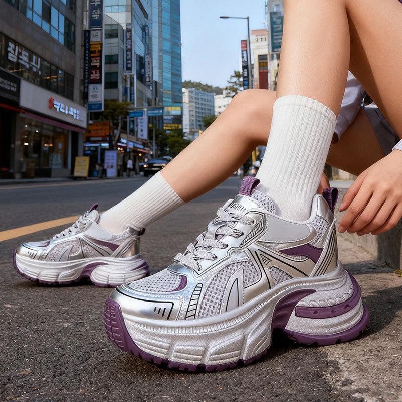 Showing feet Small man thick-soled inner height increase Daddy shoes Women's spring and autumn new mesh sports casual shoes