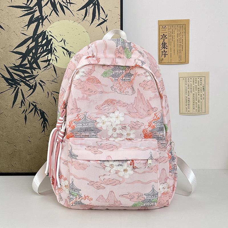 New graffiti printed backpack Korean version of the trend high school student schoolbag female junior high school student casual backpack розовый