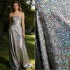 Laser Iridescent Coated Elastic Fabric, Black Base Shining Metallic Designer Fabric for DIY Fashion Show Dresses Stage Costume