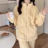 Women's 2024 Milk Yellow Coral Fleece Pajamas with Velvet Lining and Zipper for Fall/Winter Wear.