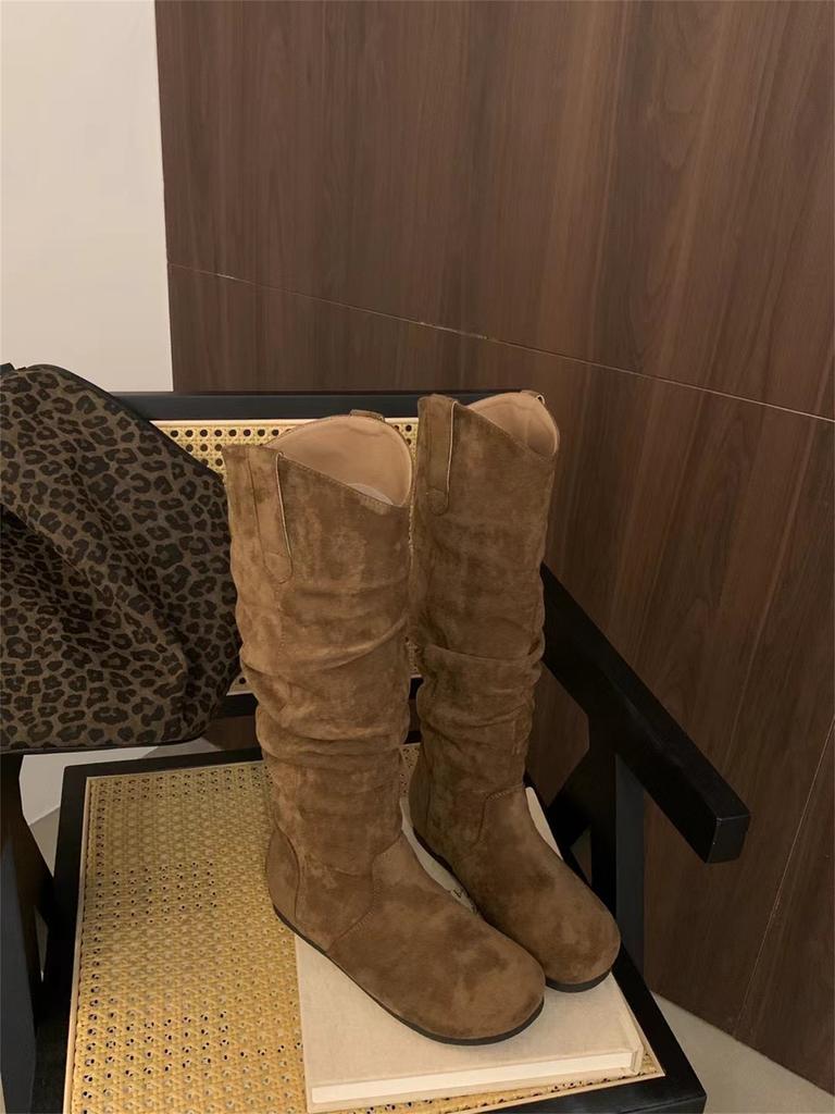 Mushroom glutinous waxy same inner height-increasing suede piling boots boots women's boots 2025 autumn and winter V-mouth thin boots