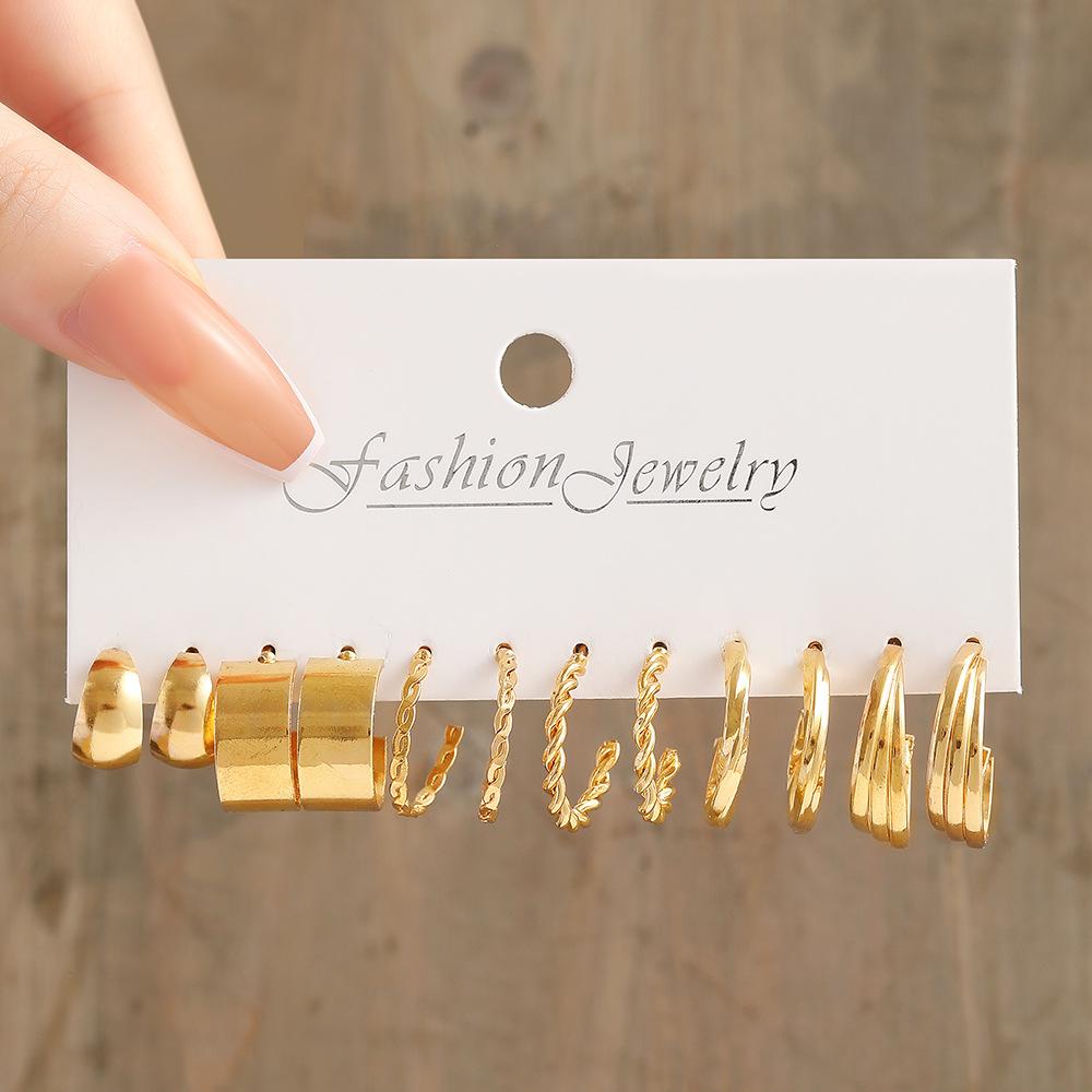 New Gold Color Big Circle Hoop Earring Set for Women Fashion Bohemia Vintage Pearl Earring Heart Zircon Ear Studs Jewelry Gifts