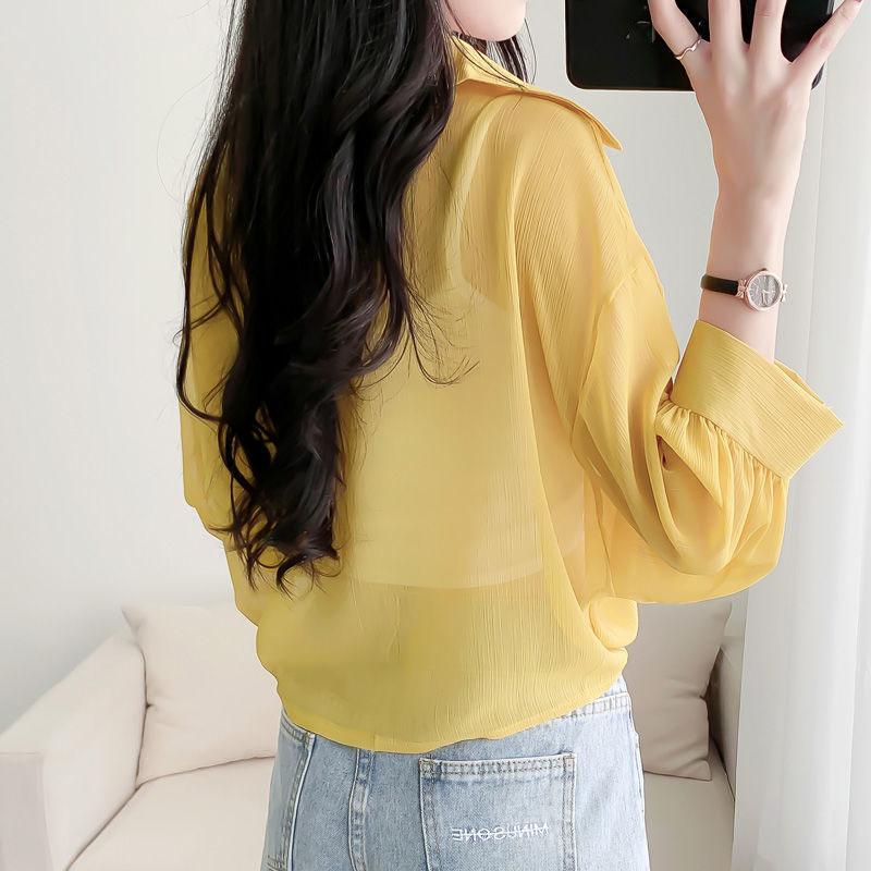 Chiffon Doll Sleeve Cardigan Women's Thin Sun Protection Shirt Short Outer Shawl Loose Top Thin Coat White Polo Collar Shirt