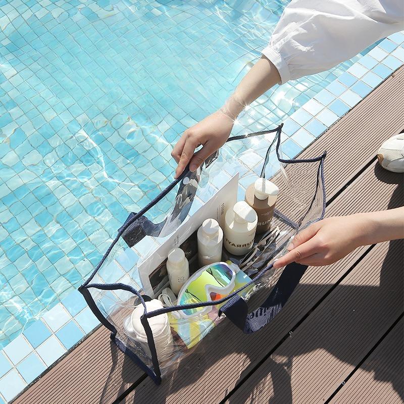 Tragbare Wasserdichte Transparente Schwimmtasche Multifunktionale Kosmetiktasche Toilettenartikel Tasche Große Kapazität Strandtasche mit Griff