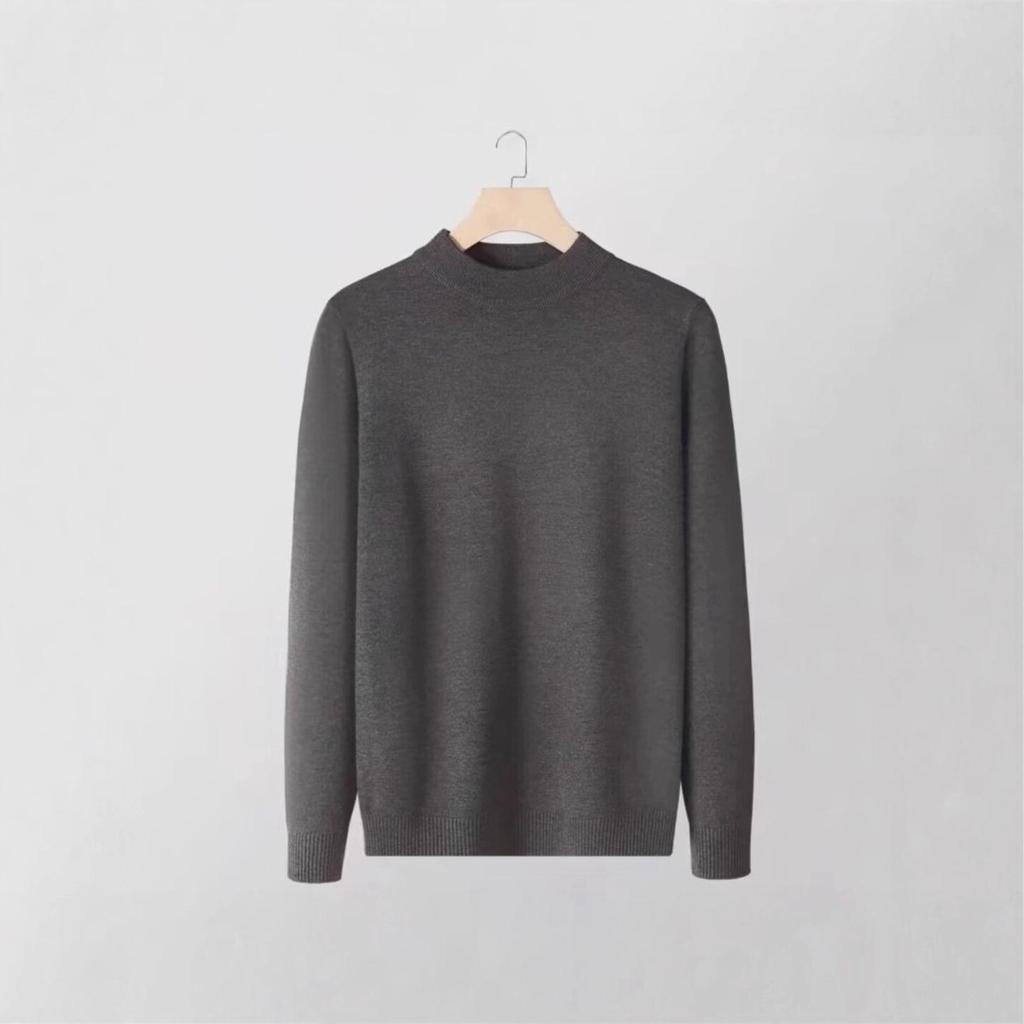 Men's Solid Color Wool Knit Sweater - Half-High Neck, Warm, Trendy Autumn/Winter Base Layer