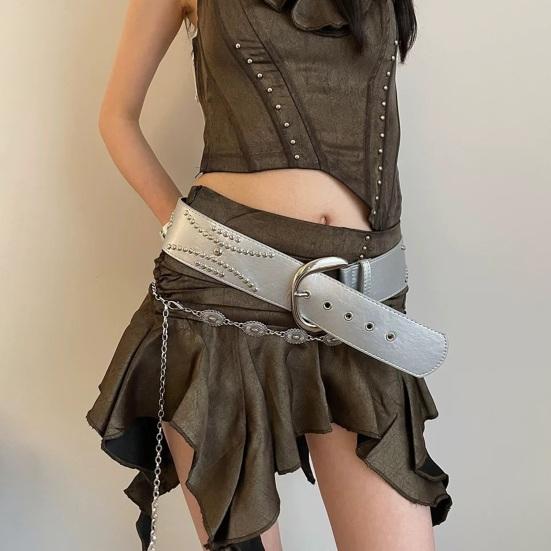 Imitation Leather Women Belt Wide Edge Design Adjustable Length Belt