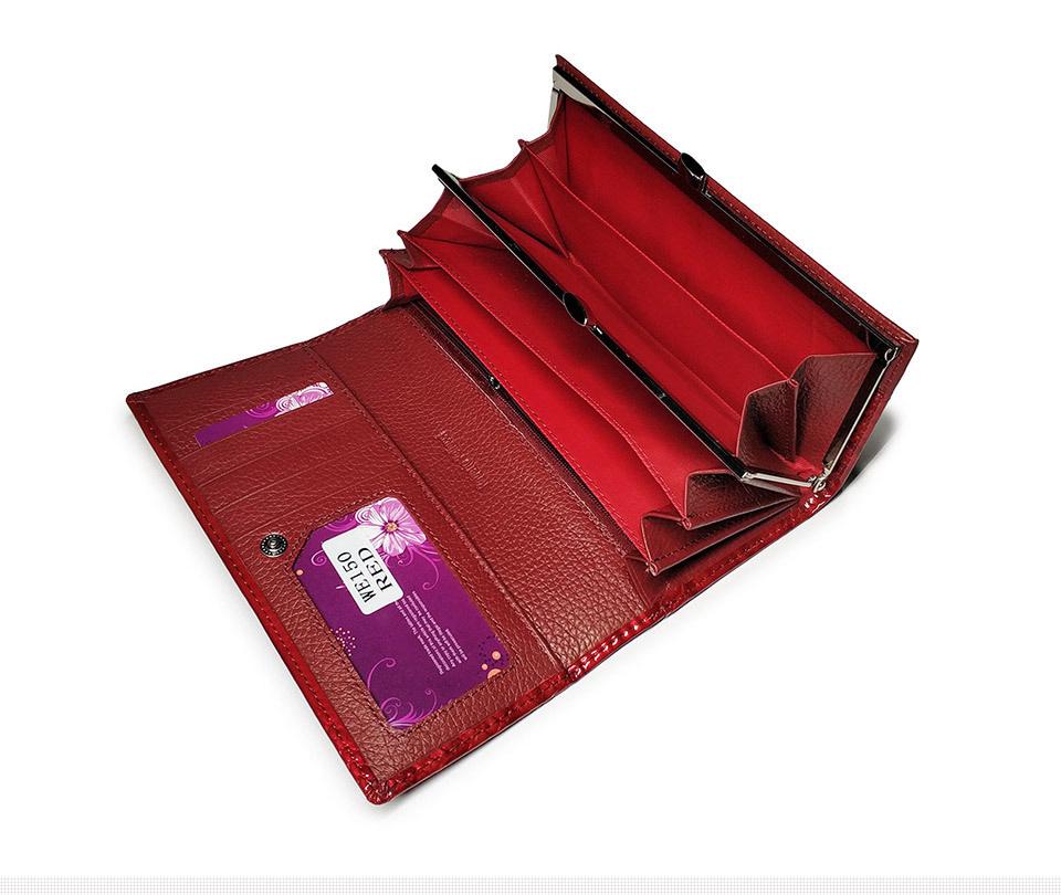 Women's Crocodile Pattern Genuine Leather Wallet: Patent Design, Multi-Card Slots, Large Capacity Coin Purse with Snap Button.