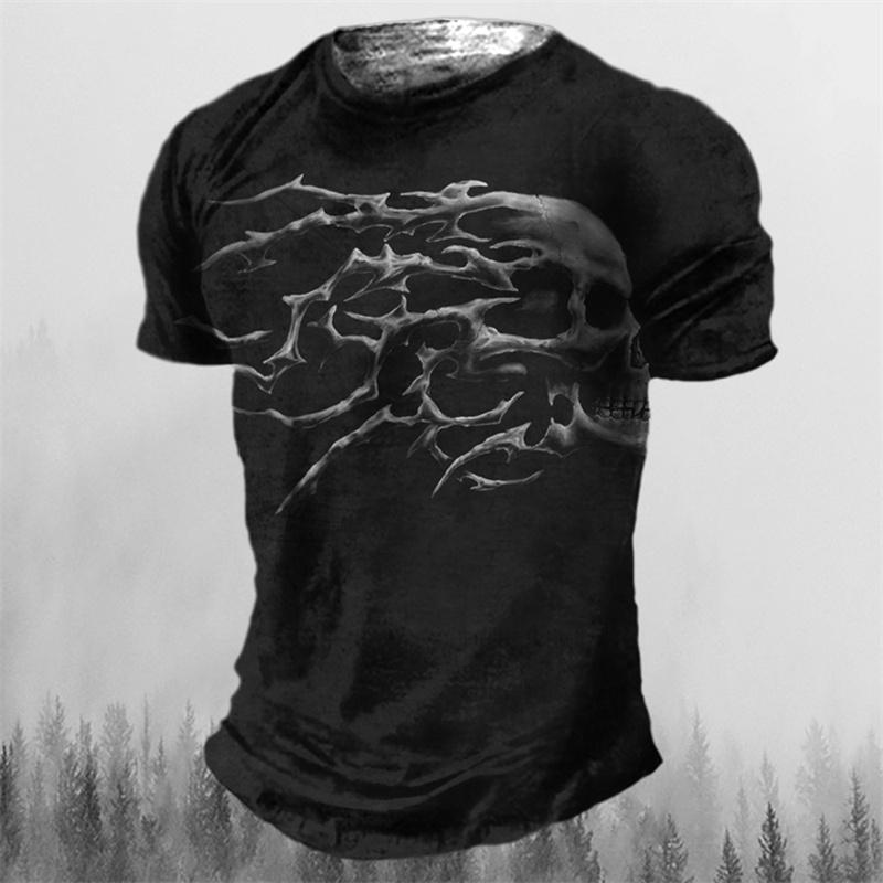 Men's Retro Skull Pattern T-shirt Horror Print Men Tops Hip-hop Rock Street Outfit O-neck Short Sleeved T-shirt Oversized Tshirt