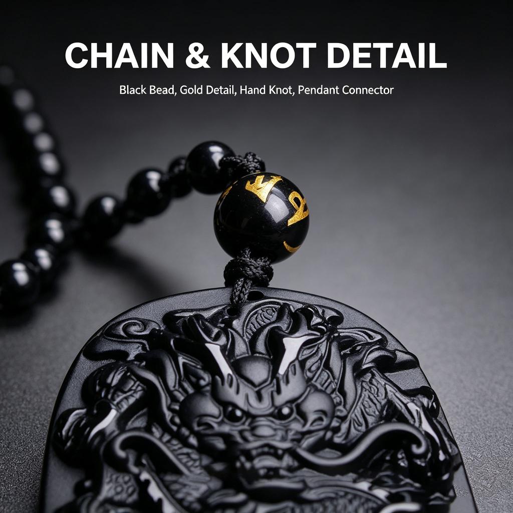 Natural Black Obsidian Chinese Dragon Pendant Jade Necklace Jewelry Amulet Lucky Mens Gift