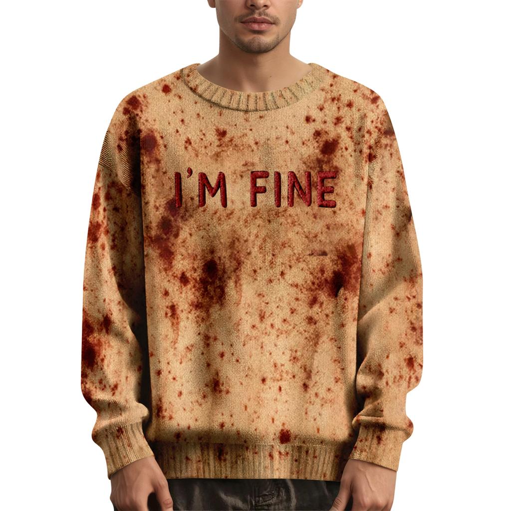 Pánský svetr pulovr s dlouhým rukávem ležérní pletený svetr nadměrné velikosti s halloweenským potiskem