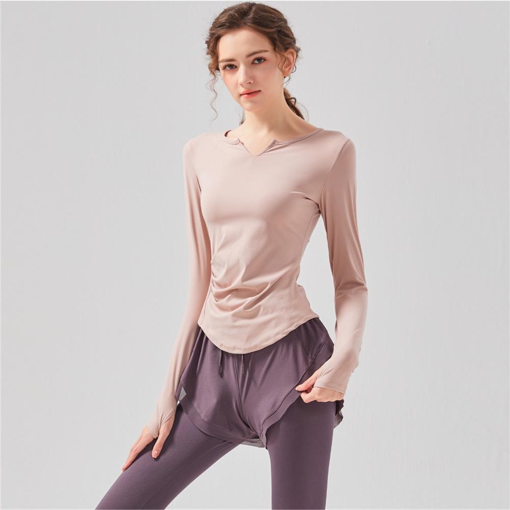 New Style Sports Suit, Casual Running Fitness Sports Tight Pants, Nude Quick-dry Fake Two-piece Long-sleeved Suit For Women