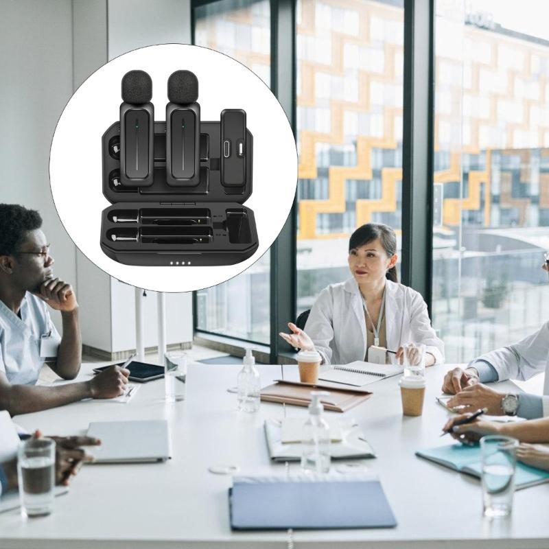 Wireless Lavalier Microphone With Charging Box 2.4GHz Noise Reduction Video Record Microphone for Mobile Phone