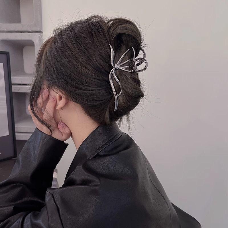 Large Bowknot Women Hair Claw Clip for Thick Thin Hair Accessories Trendy Elegant Gold Silver Metal Streamer Crab Clamp Jewelry