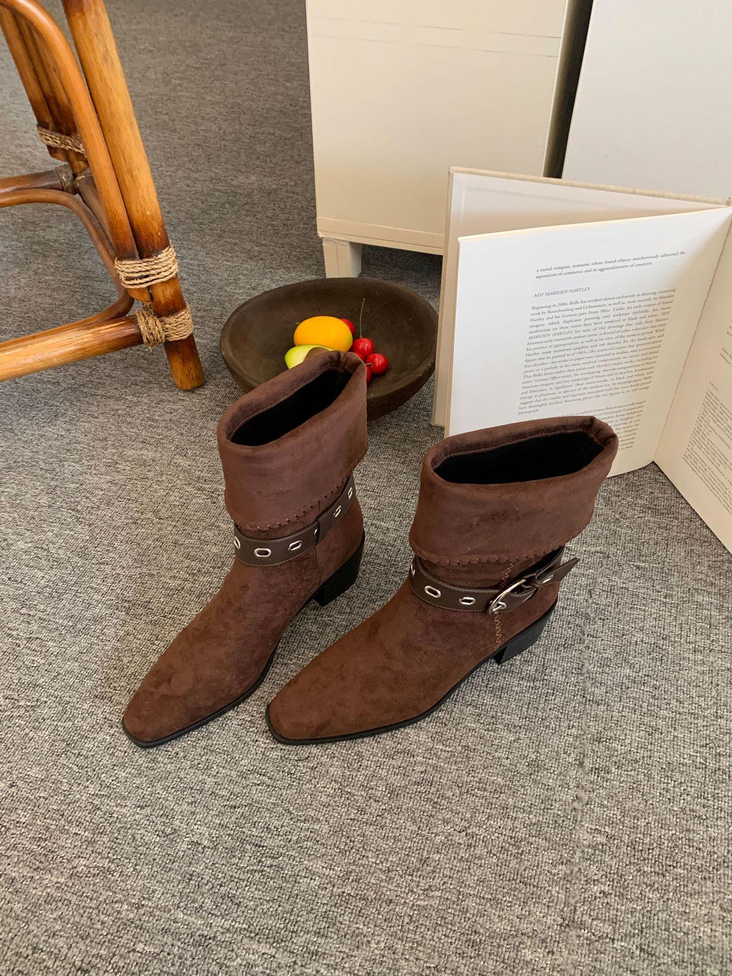 

Women s Retro Suede Chunky Heel Knee-High Cowboy Boots for Autumn/Winter 2025 40 кавовий