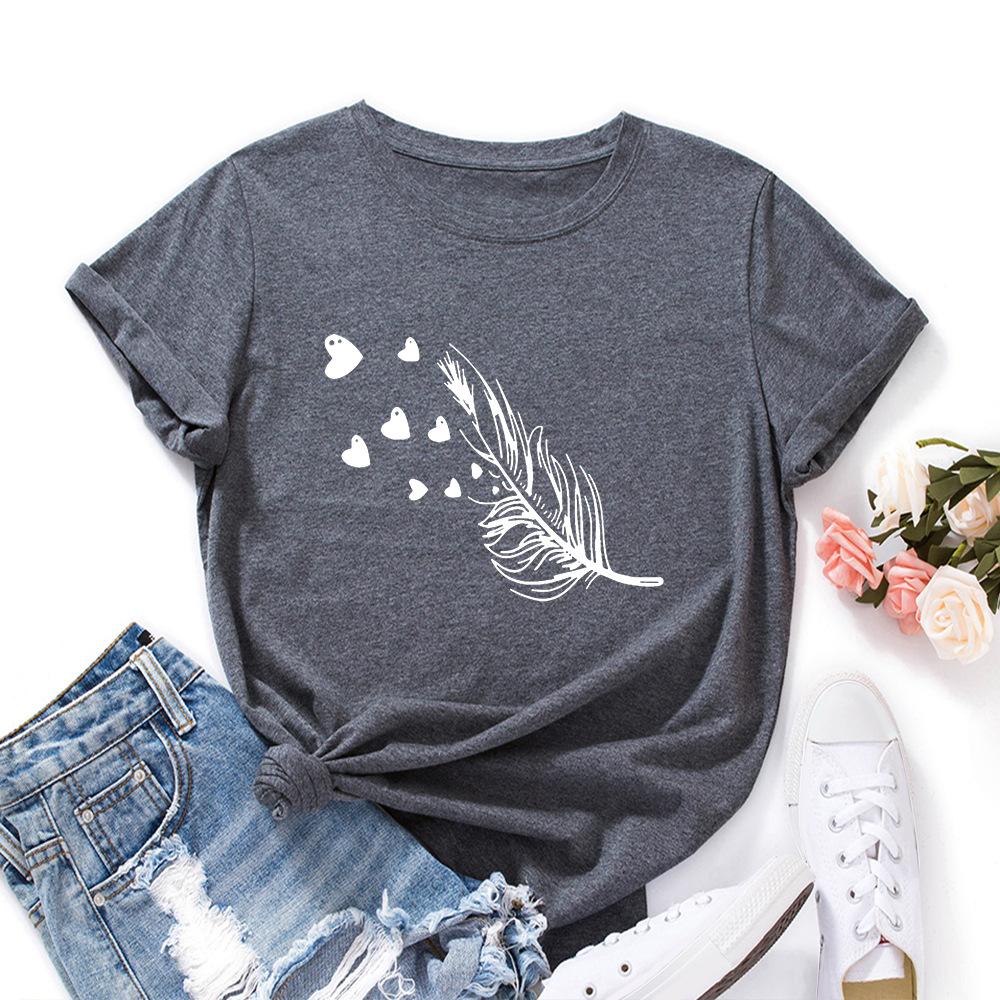 Cotton T-Shirt Short Sleeve Round Neck Women 2d Print Tops