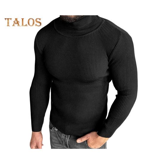 

Мужской свитер осень-зима, трикотажный облегающий свитер с высоким воротником, эластичный топ, однотонный повседневный спортивный свитер M чёрный