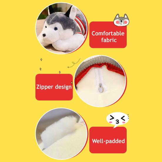 Peluche de Husky con Suéter Removible, Almohada Suave de Animal de Peluche para Cama, Sofá, Oficina, Viajes, Alivio del Estrés, Compañero, Lindo Juguete de Perro, Regalo
