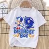 Sonics Birthday Number T-shirt Children Cartoon Tee Top Round Collar Clothing Boys White Short Sleeve Kids Anime Clothes Gift