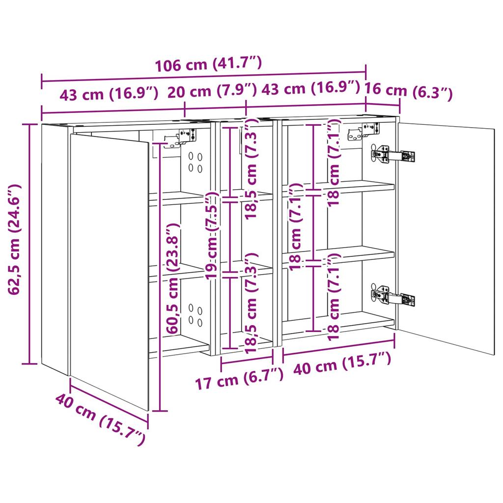 Bathroom Cabinet Set 3 Pcs 106 X 16 X 62.5 Cm Engineered Wood