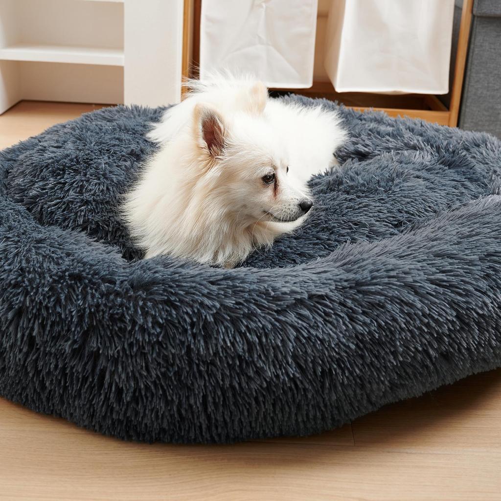 Long Plush Dog Bed, Pet Round Bed, Anti-anxiety Ped Bed Mat, Pet Bed Sofa Cushion For Small Medium Dog Calming Plush Pet Sofa