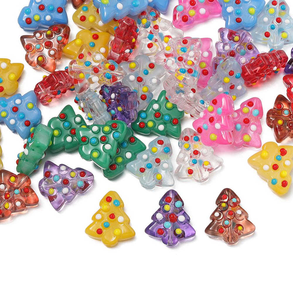 2pcs 15x16.5mm Glass Beads Colorful Christmas Tree Spacer Bead for Keychain Christmas Decoration DIY Jewelry Making Accessories