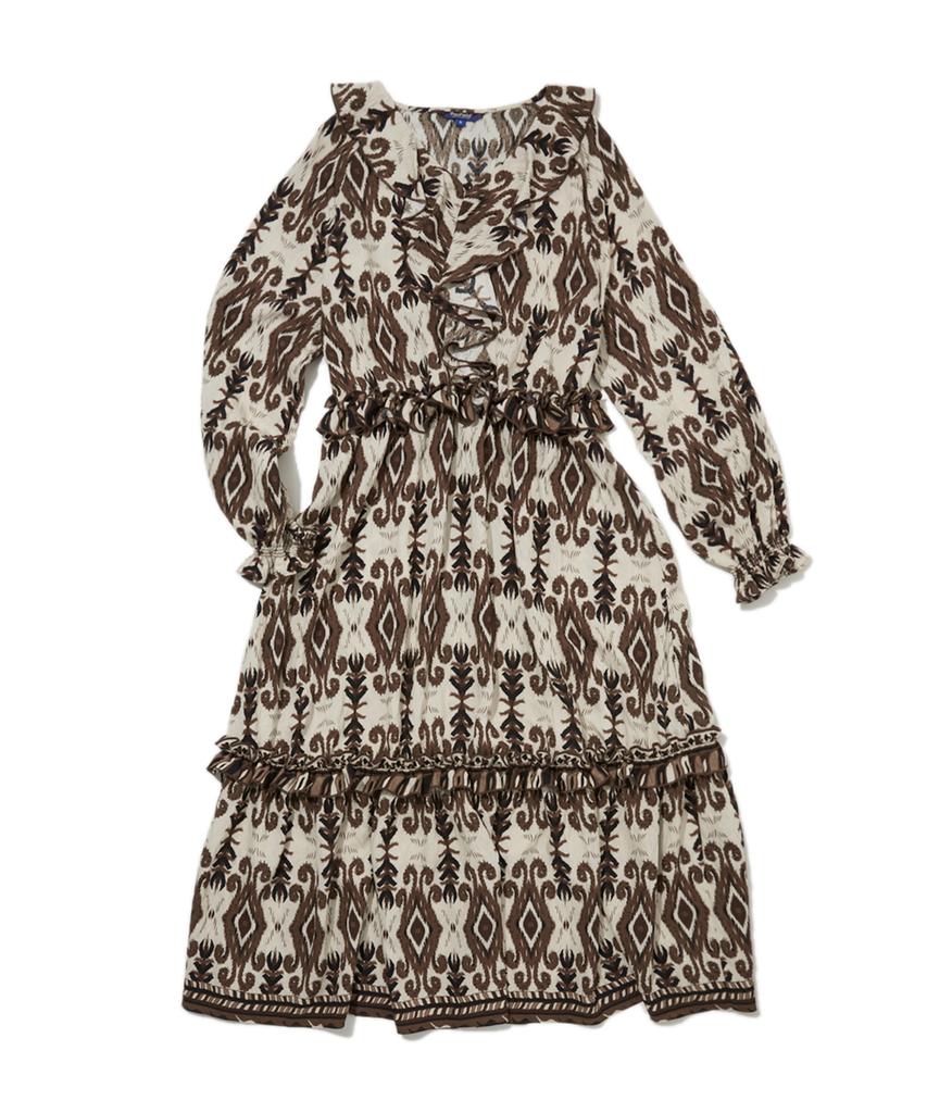 Penfield Ethnic V-Zone Frill Dress Brown_Fr3Ws64F