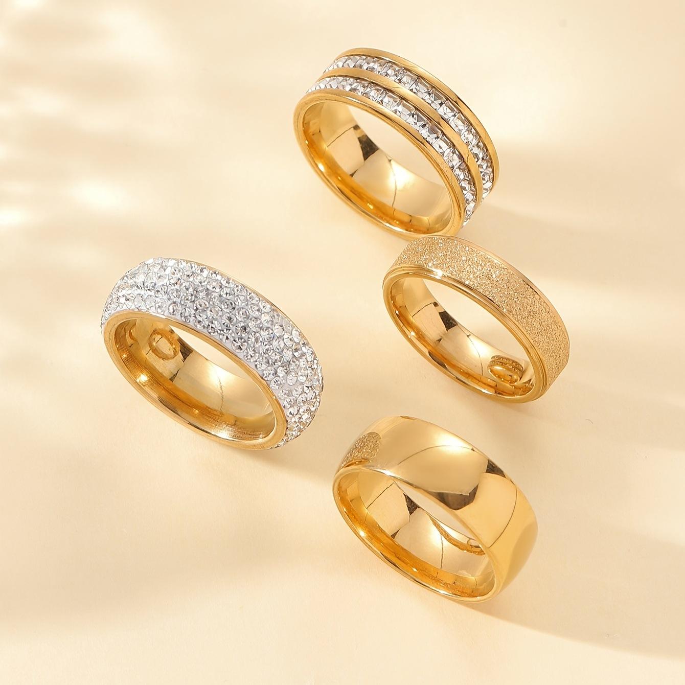 Stainless Steel Ring Three-Piece Set Light Luxury High-End Index Finger Ring with Inlaid Diamonds for Women Titanium Steel Jewelry Factory 7No.