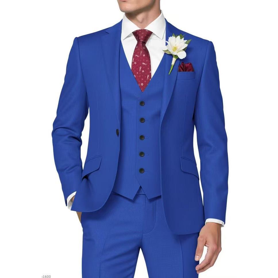 Men's 3 Piece Suit Slim Fit Business Wedding Groomsmen Prom Suits One Button Blazer Jacket Vest Trousers Tuxedo Set