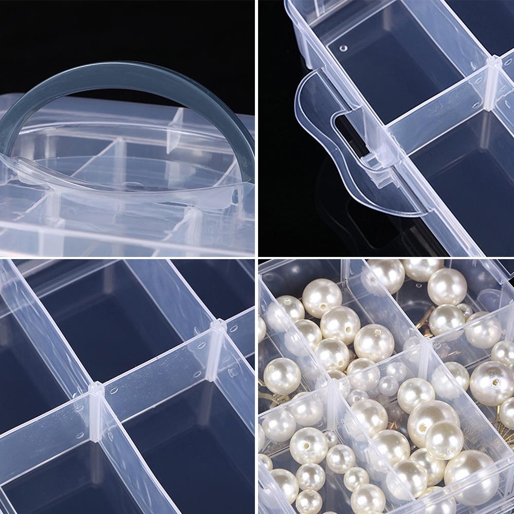 Portable Transparent Storage Box 3 Tier Jewelry Toy Display Box Adjustable Stackable Compartment Slot Plastic Organizer Box
