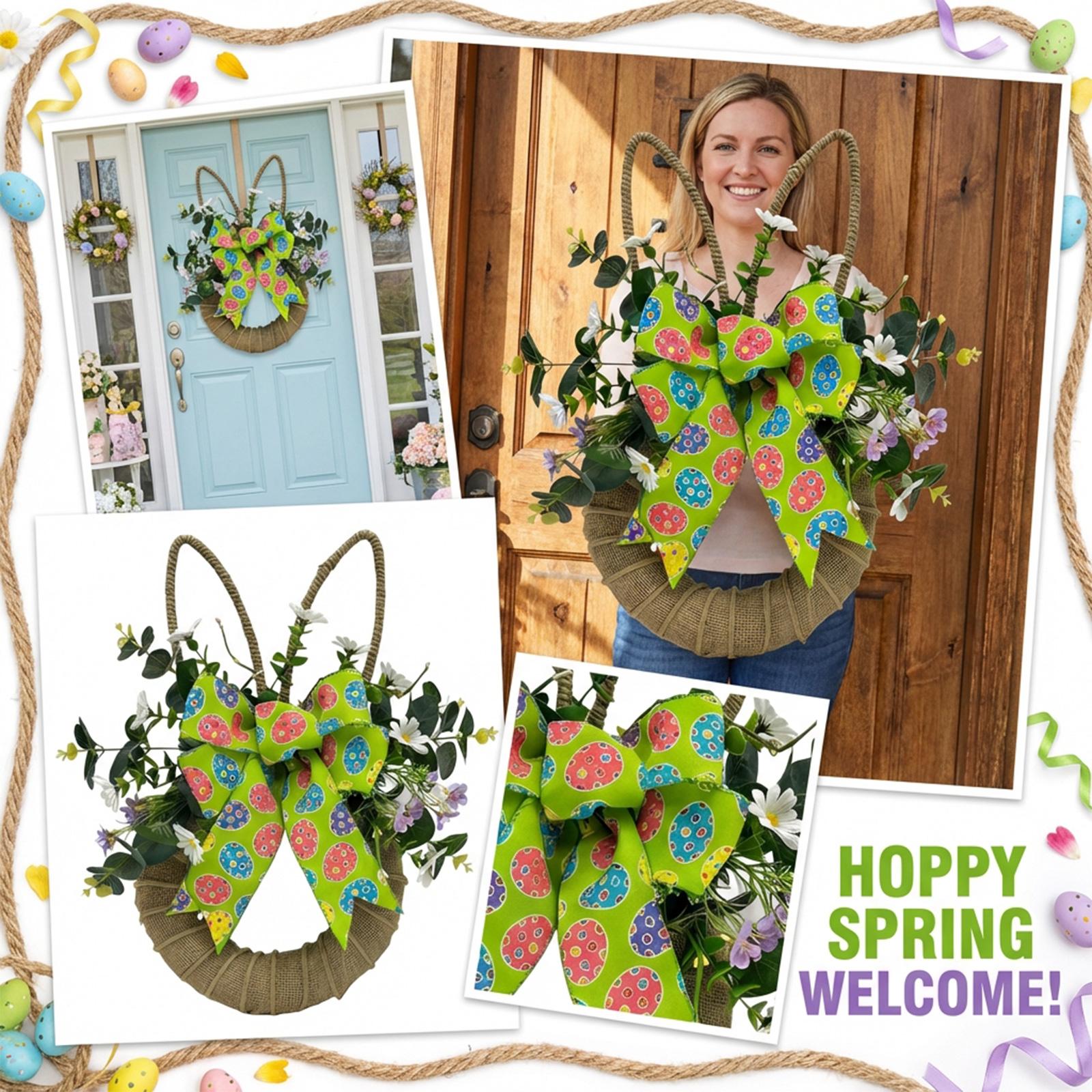 

Easter Woven Rattan Bunny Artificial Flower Green Plant Bunny Spring Artificial Flower Wreath Door Hanging Festive Door Decoration One Size