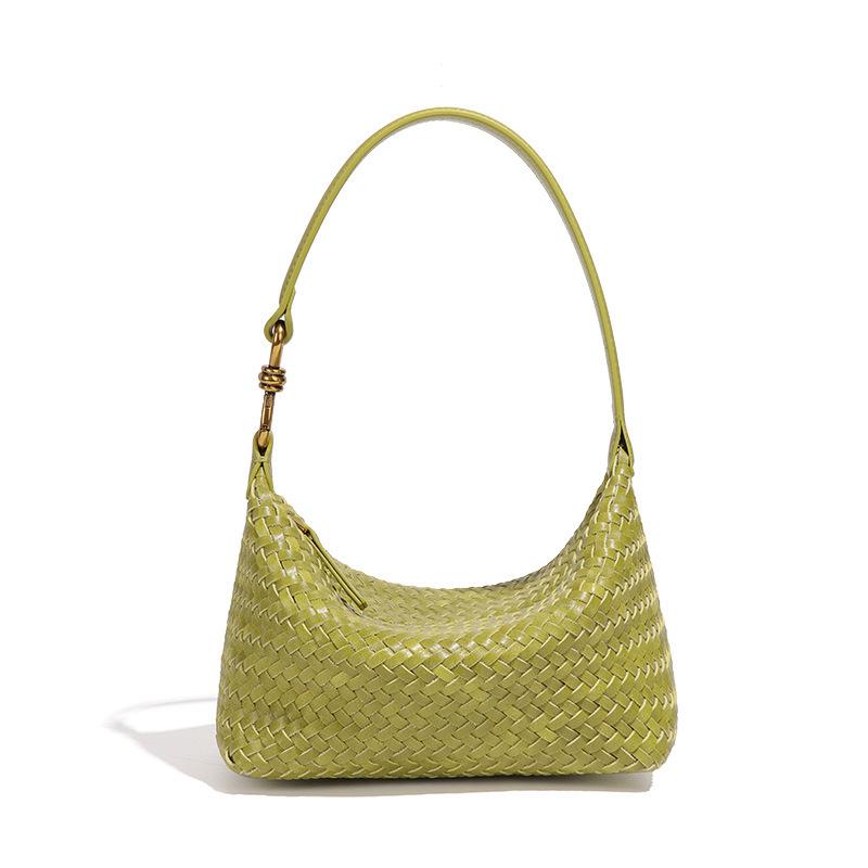 Vintage Hand Woven PU Underarm Shoulder Bag, Amber Brown Small Hobo Bag with Long Shoulder Strap, Multi Pocket Daily Casual Shoulder Purse for Women