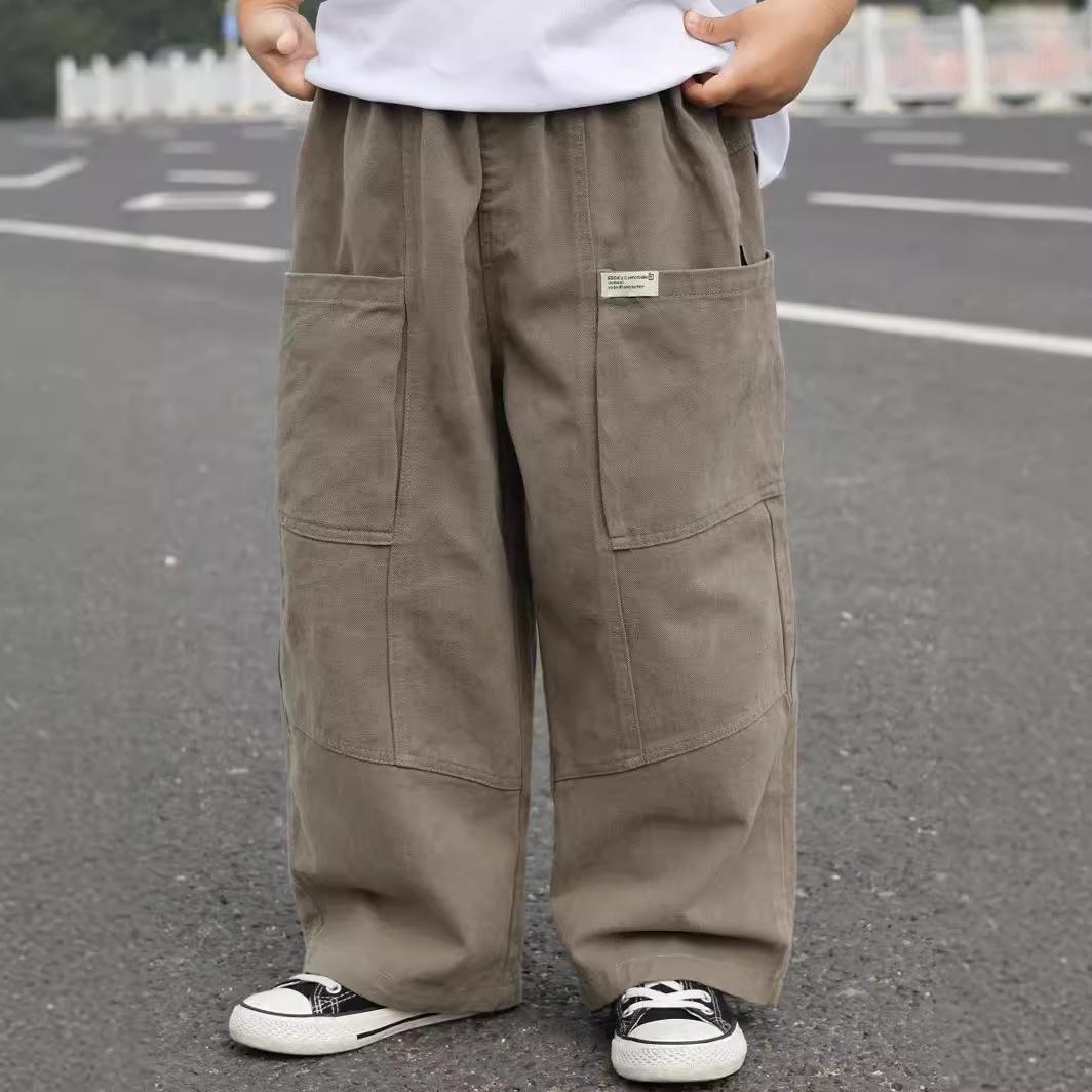 

Повседневные брюки для мальчиков осень 2024 г.: Свободный покрой в корейском стиле с большими карманами 90 cm