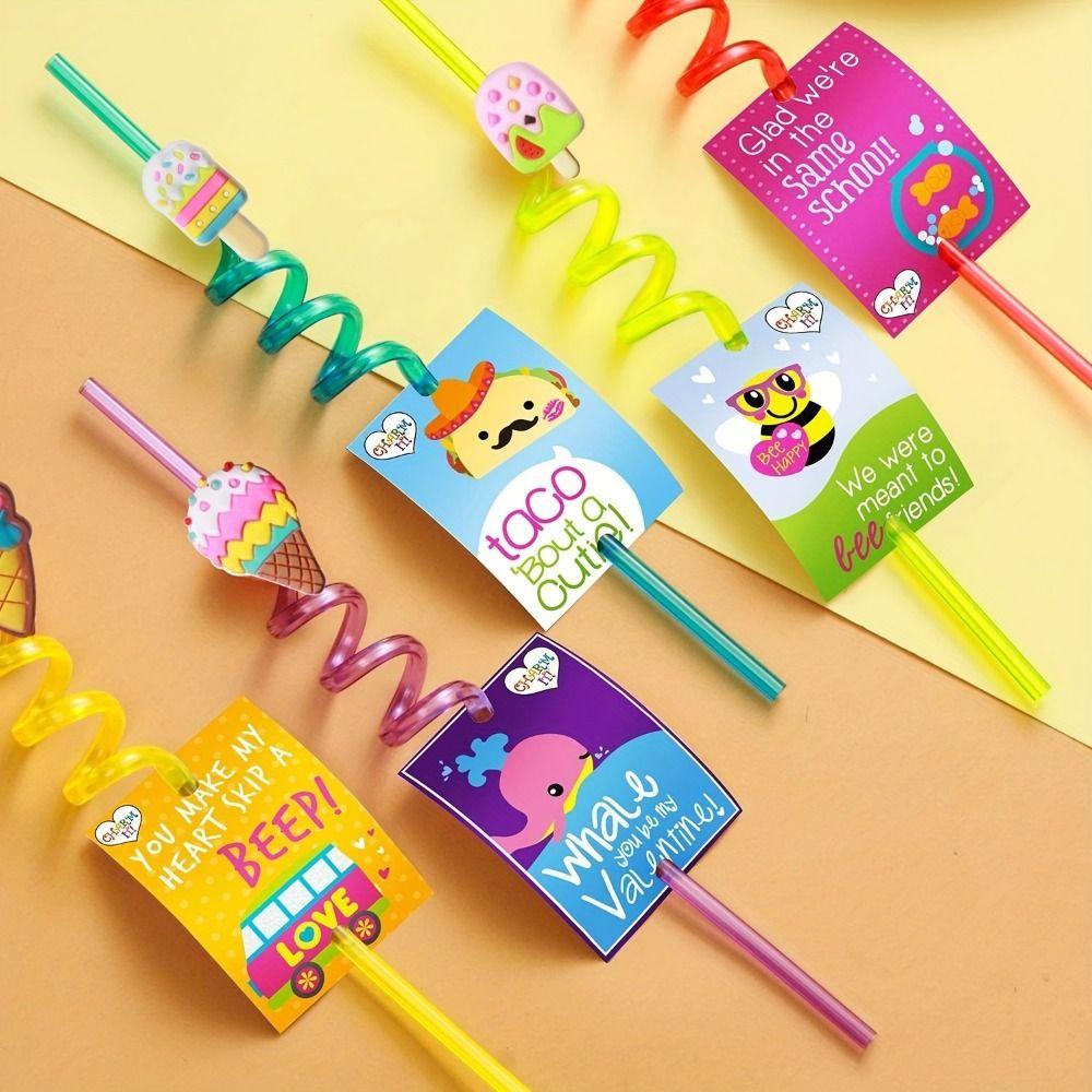 8pcs Cartoon Reusable Straws Vibrant Drinking Straws Ice Cream-Shaped Straws  Party