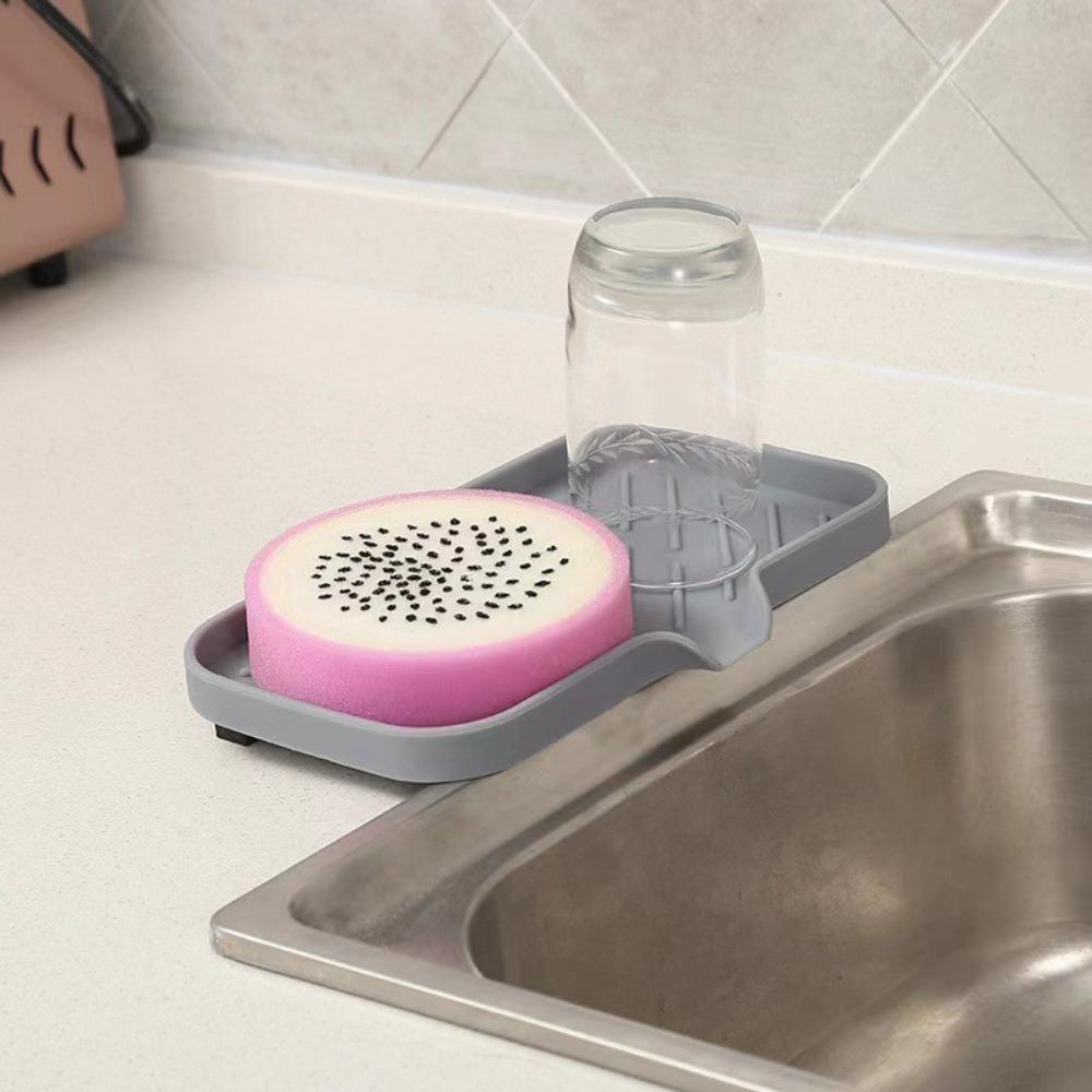 Silicone Bathroom Soap Dishes and Kitchen Sink Organizer, Sponge Holder, Dish Soap Tray, Idear for Dispenser, Scrubber,Bottle,Cup on Sink