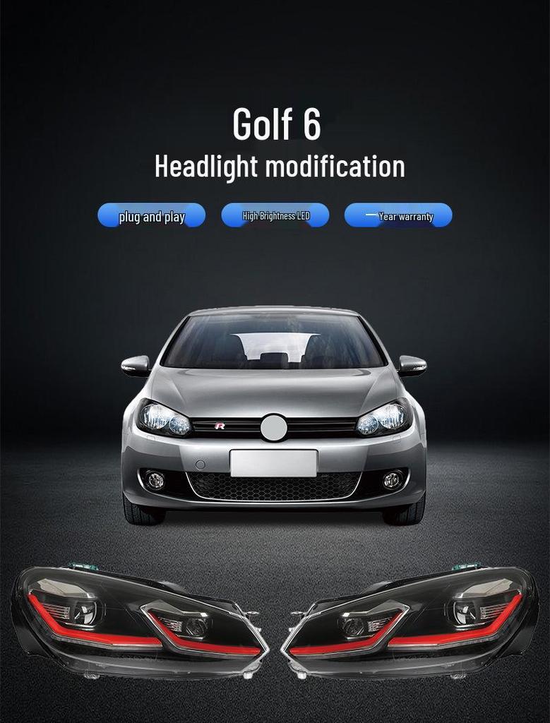 Compatible with 09-13 Volkswagen Golf 6 LED Headlight Assembly with Daytime Running Lights