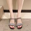 Korean Sle Women's Summer Faion Sandals Two-Way Wear Diamond Embellied Flat Heel Open-Toe Low Cut Rubber Outsole