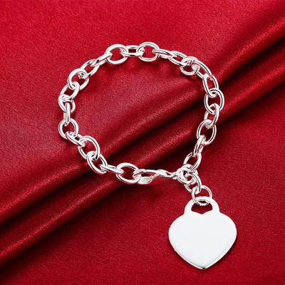 925 Sterling Silver Heart-shaped Pendant Bracelet Wedding Fashion Jewelry