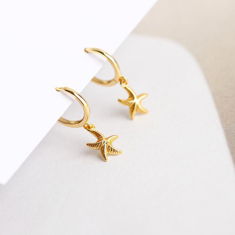 Korean Jewelley Women Sterling Silver Tone Starfish Bead Stud Earrings Gathering Gathering Nuptial Wedding Occasion Pendientes Eh714Trendy Stud