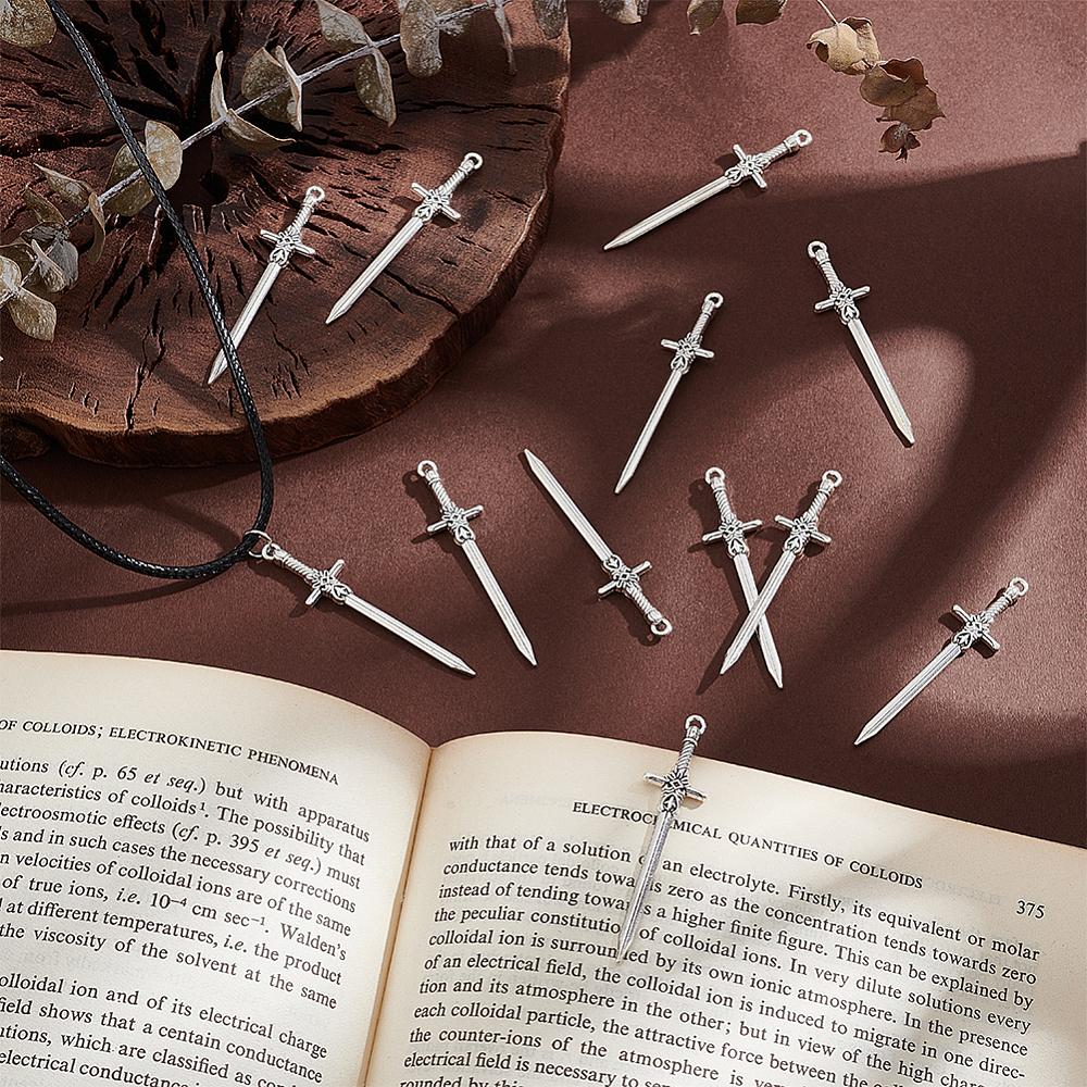 50Pcs Tibetan Style Alloy Pendants Sword Charm Antique Silver 49.5x12x3.5mm Hole: 2mm