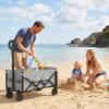 60L Foldable Festival Trolley on Wheels, Collapsible Wagon Cart with Drop-Down Tailgate, Adjustable Handle, Grey