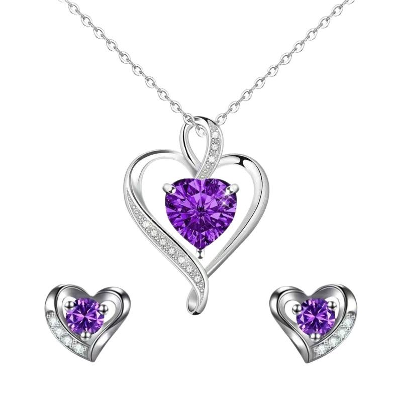 Love At First Sight Heart Zirconia Necklace & Earring Set - Versatile Heart Pendant Clavicle Chain