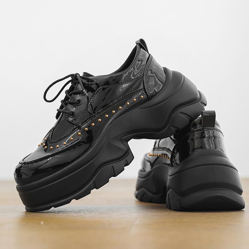 New Casual Leather Men's Slip On Loafers British Lace-Up Daily Oxford Shoes Fashion Designer Outdoor Thick Bottom Shoes