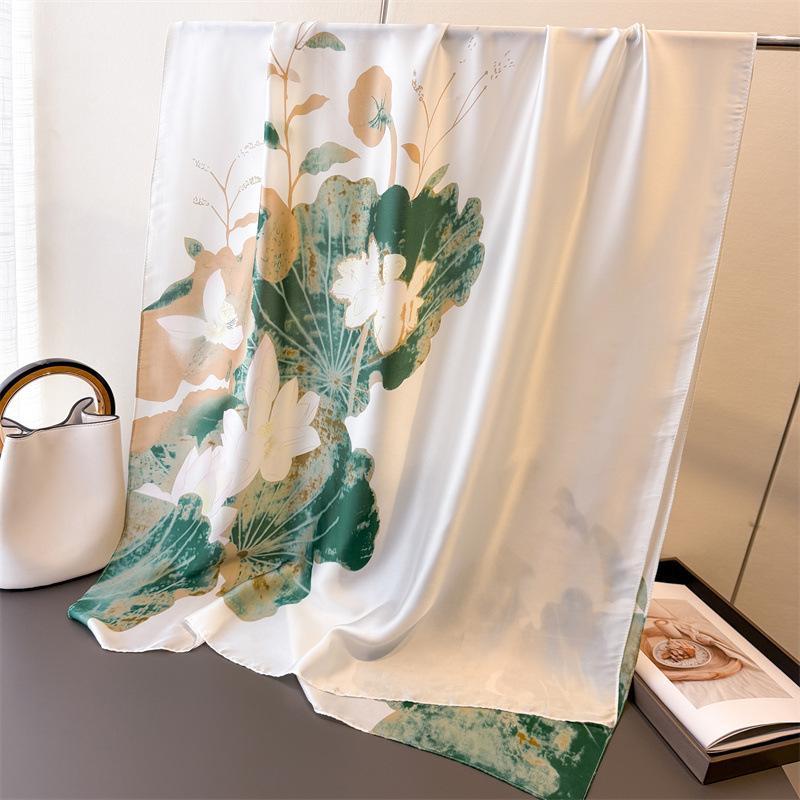 

Printed Silk Scarf Women Fashion Sun Protective Scarves Long Wrap Silky Smooth Shawl Girl Versatile Headscarf Lady Beach Bandana 180x80cm