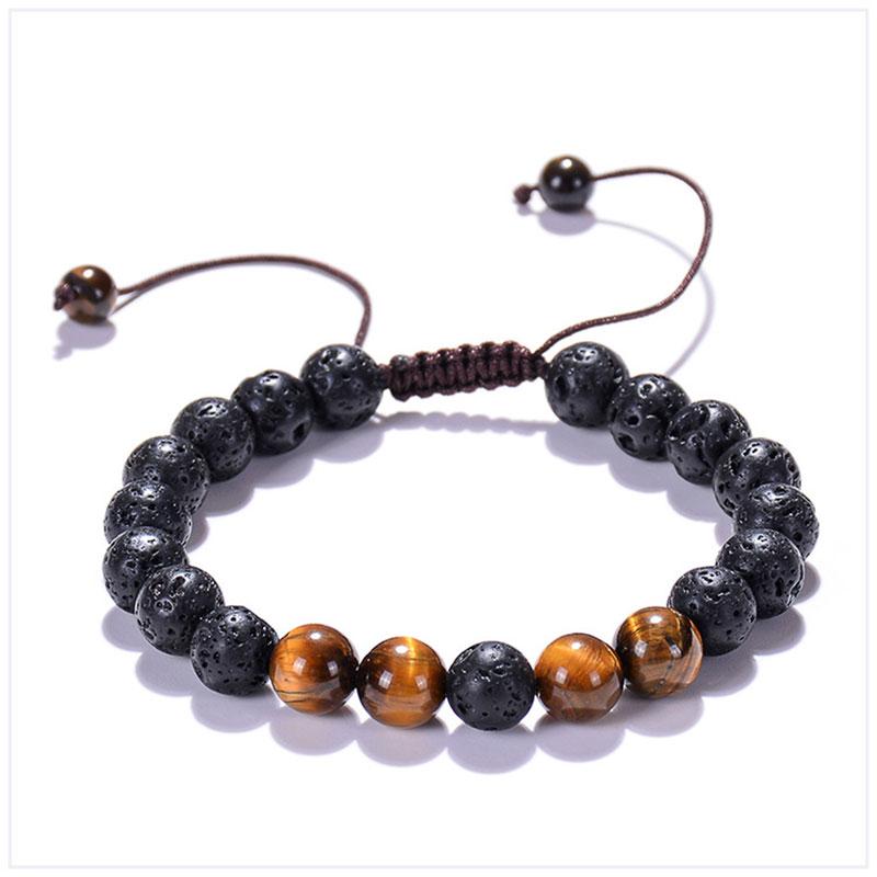 Black Lava Stone Crown Charm Tiger Eye Beads Bracelet For Men Women Braided Bracelets Handmade Adjustable  Pulseira