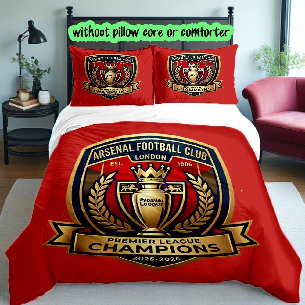 3pcs Duvet Cover Set, Football Club Bedding Set, Machine Washable, Breathable Fabric, All-Season Cozy Bedroom Accessory