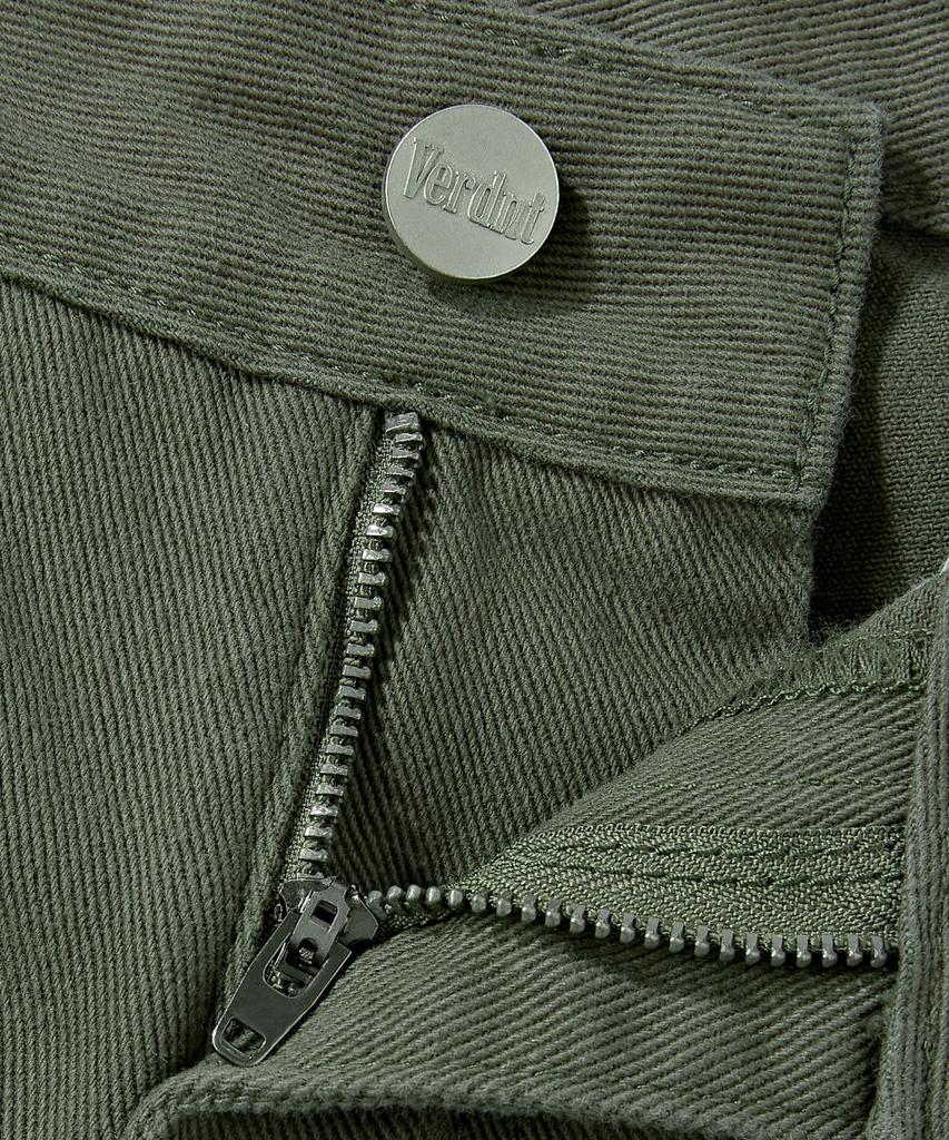 Beodeonteu Curved Cut Multi-Dart Wide Twill Pants [Khaki]