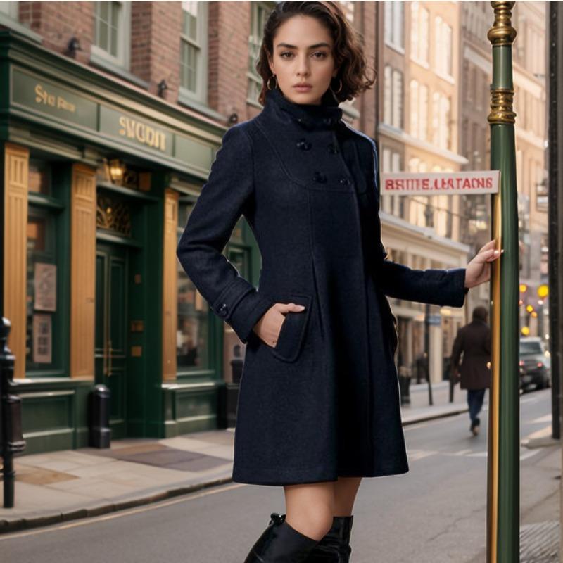 Woolen Jacket Women's Medium and Long Woolen Coat Hooded Double-breasted Cape Trench Coat